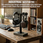 MyGift Adjustable Height Industrial Pipe Organizer Stand - Rustic T-Bar for Jewelry, Headphones, Medals, Kitchen Utensils & Display, Gray Wood Base (Black/Gray, Country Style) - color: Black / Gray