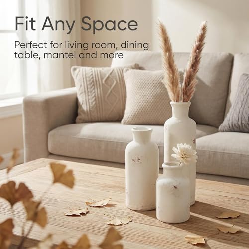 Vintage Ceramic Flower Vase Set of 3, Rustic Farmhouse Vase for Home Decor, Distressed Decorative Vase for Table Entryway Mantel Centerpiece Living Room Bathroom Bedroom (Weathered White) - color: 117-weathered White