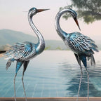 37-40Inch Outdoor Crane Garden Statues, Blue Heron Garden Statues, Large Metal Cranes for Yard, Lawn, Patio, Pond, Set of 2 - color: Blue