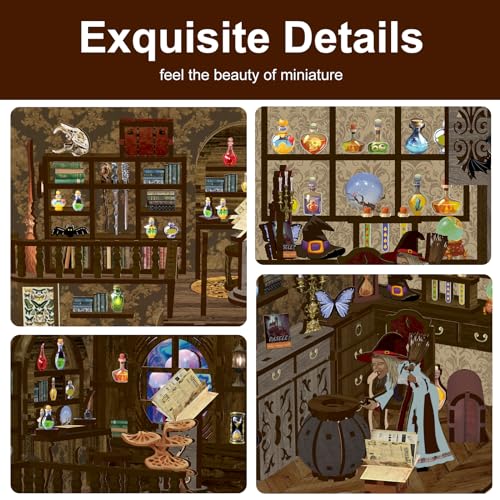Book Nook Kit - DIY Miniature Dolls House Kit with Furniture and LED Light, 3D Puzzle Wooden Art Bookends, Model Kits for Adults and Teens (Magic Night)