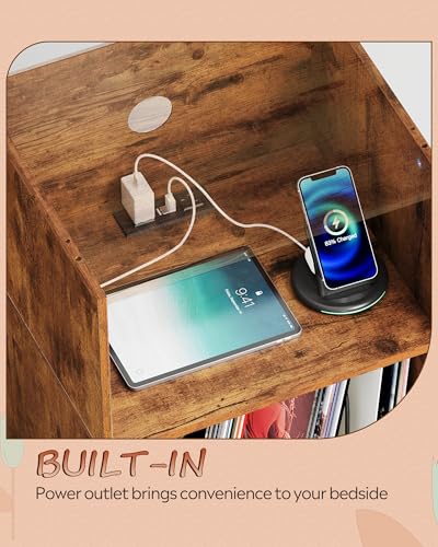 WLIVE Record Player Stand, Modern Nightstand with Storage, Small Space Bedside Table, End Table for Bedroom & Living Room, Mid Century Night Stand, Rustic Brown - color: Rustic Brown