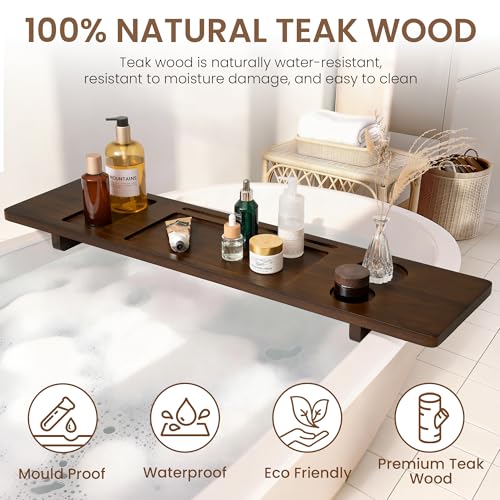 Teak Bathtub Tray - Wood Bath Caddy Tray 35" for Large Tubs - Adjustable Bathtub Table Trays - Luxury Shower Organizer for Home Spa Relaxation and Reading - Dark Walnut Color - color: Dark Walnut-a, size: 35" x 9" x 2.4"