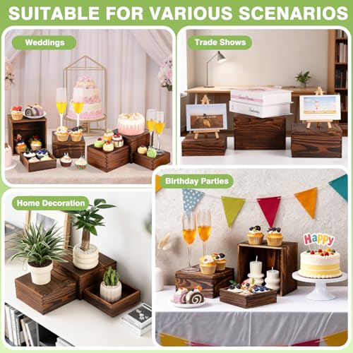 3 Pack Wood Cake Cupcake Stand Buffet Risers, Wooden Display Stand Wood Display Riser, Square Food Display Risers for Party Wedding Birthday Home (6" 7" 8") - color: Brown 3pcs (6" 7" 8")