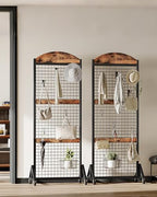 CHOEZON Grid Wall Panel 5.7' x 2' FT Grid Display Rack, 2 Pack Movable Gridwall Display Stand with 8 S-Shaped Hooks and 8 Garment Hooks, Floorstanding Wire Grid Rack, Rustic Brown and Black TCJ17P2BF - color: Rustic Brown and Black