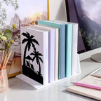 Peacoblue Metal Bookends for Shelves, Modern Decorative Heavy Duty Study Book Support Stoppers for Office, Desk, Shelf, Room 5.3"x4.3"x7.9" Cast Iron Simple Tall Bookends, 1 Pair (Beach and Palm) - style: Beach and Palm