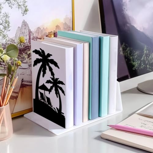Peacoblue Metal Bookends for Shelves, Modern Decorative Heavy Duty Study Book Support Stoppers for Office, Desk, Shelf, Room 5.3"x4.3"x7.9" Cast Iron Simple Tall Bookends, 1 Pair (Beach and Palm) - style: Beach and Palm
