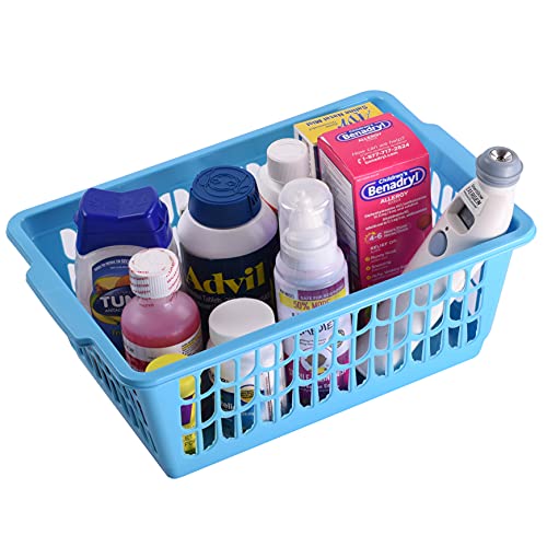 YBM HOME Plastic Perforated Storage Basket Bin Office Drawer, Shelf Desktop Countertop Tray Organizer 32-1188 (3, Blue) - color: Blue, size: 11.5 in. Length x 7.75 Width 4.25 Height