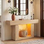 Homieasy Console Table, 47" Entryway Table with LED Lights & Charging Station, Farmhouse Wooden Sofa Table Behind Couch, Narrow Hallway Table for Living Room, Foyer, Entry, Natural Oak - color: Natural Oak, size: 47.2"