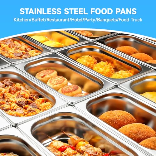 Hotel Pan with Lids 6 Pack 1/4 Size 2.5" Deep Stainless Steel Steam Table Pan, Commercial Food Pans for Catering Buffet Chafing Dish Pans Metal Steam Tray (1/4 Size x 2.5 Inch Deep, 6 Pack) - color: 1/4 Size, size: 2.5" Deep