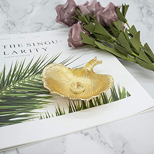Metal Jewelry Dish, Small Leaf Shaped Ring Holder Jewelry Organizer, Trinket Dish Vanity Tray for Dresser Christmas Birthday Wedding Gifts - color: Ginkgo-Gold