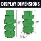 Rotating Display Stand, 3 Tier Wooden Organizer, 4-Sided Display Rack, 360 degree Spinning Multi-Pocket Tabletop Display Stand for Coasters, Stickers, Retail, Showcase, Tradeshow, 17”H, Green - style: GREEN