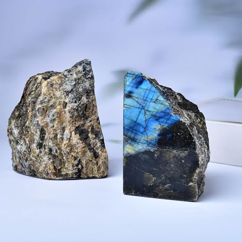 Blue Labradorite Bookends Heavy Duty Healing Crystal Stone Book Holders Decorative Book Ends Office Home Decor Small 1 Pair 2-3 Lbs - color: Labradorite, size: 2-3 pound