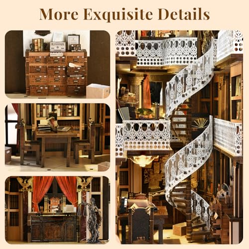 MiniCity DIY Book Nook Kit, Miniature Dollhouse Booknook Kit, 3D Wooden Puzzle Bookend Bookshelf Insert Decor with LED Light for Teens and Adults (Law Library) - style: Law Library