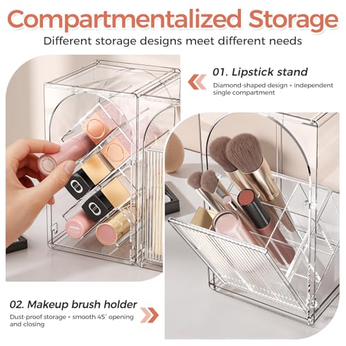 INVSSENE Stackable Makeup Organizer Countertop, Storage Perfume Skincare Cosmetic Lipstick Face Mask Makeup Brush Palettes, Ideal for Vanity Bathroom Counter - color: 3513 Clear