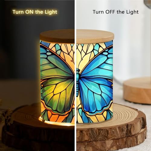 Stained Glass Butterfly Home Decoration Tea Light Candle Jar Candlesticks, LED Tealight Candleholder, Blue Flowers Tealight Candle Holders with Bamboo Lid for Table Centerpiece Party Decor - color: Butterfly