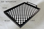 MCBZ Living Room Coffee Table Decorative Tray, Food Service Tray, Leather Ottoman Tray,with Metal Handles 16.5 x 12.6 in (Black and White Grid) - color: Black/White Checkerboard