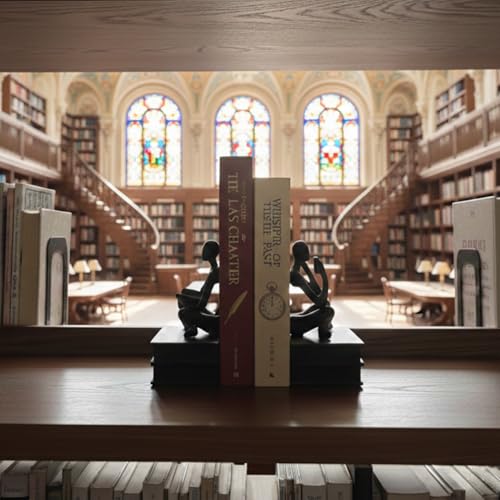 Abstract Resin Reader Bookends Set of 2,Modern Decorative Book Ends for Shelves,Unique Book Shelf Accents & Coffee Table Decor,Reading Bookend Statue for Home Office Library (Black, Thinker Bookends) - color: Black
