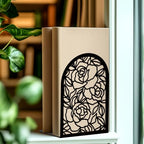 Book Ends Black Metal Bookends for Shelves Decor Rose Heavy Duty Bookends for Book Supports Unique Book Stopper for Office Book Holder Shelf Accessories 7x4.7x3.5 inch 1 Pairs/2 Pcs - style: Rose