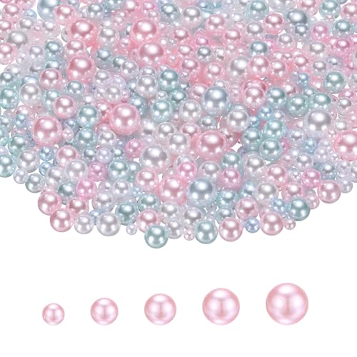 PATIKIL 1000 Pcs No Hole Pearls, 3mm 4mm 5mm 6mm 8mm Mini Round Faux Pearl for Art Crafts Jewelry Making Nail Vase Filler Birthday Wedding Party, Light Pink/Blue - color: Light Pink/Blue