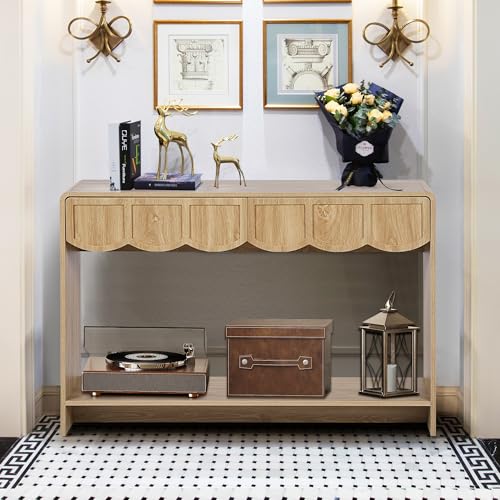 ORRD Console Table with Drawers, Mid-Century 43 Inches Narrow Entryway Table with Open Storage Shelves, Hallway Accent Tables Behind Couch Tables for Living Room - Natural - color: Natural