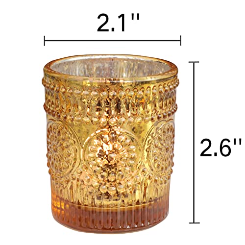 VOHO Gold Votive Candle Holders Set of 12, Gold Candle Holders Bulk for Wedding Table Centerpiece, Mercury Glass Tealight Candle Holder for Home Party Decoration (2.1'' x 2.6'', W/H) - color: Gold