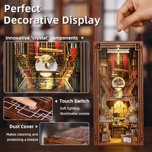 MiniCity Book Nook Kit, DIY Miniature Dollhouse Booknook Kit, 3D Wooden Puzzle Bookend Bookshelf Insert Decor with LED Light for Teens and Adults (Beyond Library) - style: Beyond Library