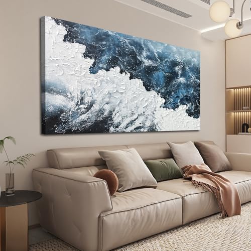 Abstract Wall Art Decor Abstract Canvas Wall Pictures for Living Room Large Blue White Wall Art Prints Beach Wave Artwork for Walls Coastal Modern Wall Art Decorations Home Office Wall Art Decor 24" X 48" - color: XY-01B, size: 48"L x 24"W