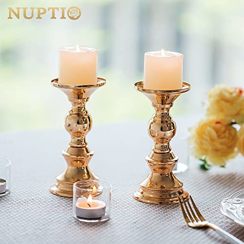 Nuptio Pillar Candle Holders, Wedding Centerpieces Metal Candle Holder Candles Stand Decoration Ideal for Weddings Special Events Parties Living Room (2 Pcs, Gold) - color: Gold, size: 2 Pcs