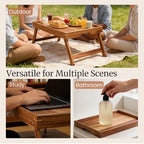 Fibogollo Acacia Wood Bed Tray Table with Folding Legs,Breakfast Trays with Built-in Handles,Serving Tray for Food and Snack,Laptop Trays for Working