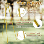 57"– 42" Height Adjustable Gold Easel Stand for Signs, Lockable at Any Height – 4 Hooks, 3 Display Modes, Easel with Design Templates – Ideal for Wedding Welcome Sign, Parties, Art & Retail Display