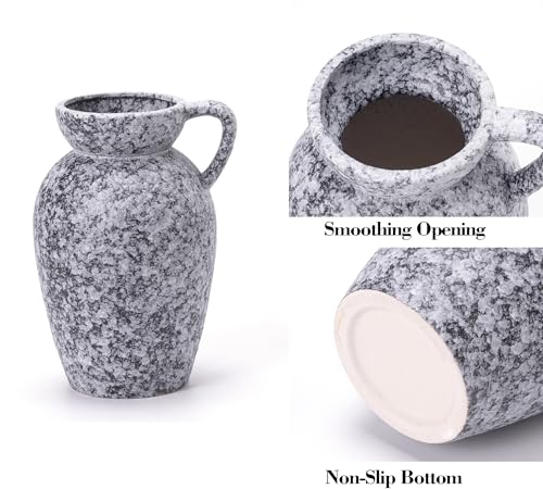 Stone Vase Home Table Decor, Black Ceramic Modern Rustic Farmhouse Vase Set of 3 Centerpiece for Shelf Bedroom Bathroom Desk - color: 16 Black & White