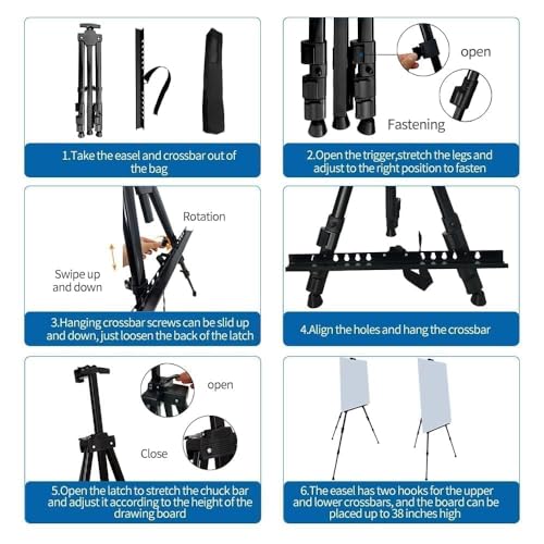 RRFTOK Easel Stand for Sign and Painting: Art Portable Adjustable Metal Tripod Easels for Display Height from 17 to 66 Inch -Canvas Stand for Table-Top/Floor Paint - Gifts for Teens Art Supplies - style: 66BC 1-pack
