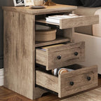LIKIMIO Night Stand, Modern Bedside Table with 2 Drawers, Open Shelf, End Table with Pull-Out Tray, Wood SideTable, Grey Oak - color: Grey Oak