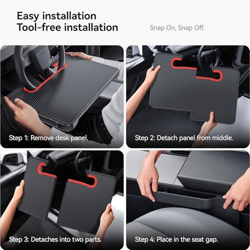 YONZEE 2-in-1 Car Steering Wheel Desk Tray & Car Seat Gap Filler Organizer – Foldable Carbon Fiber Look Table for Laptop, Eating, Writing – for Standard Round Steering Wheels - color: Orange
