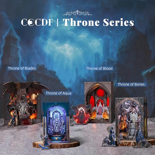 CCCDF Throne of Aqua DIY Book Nook Kit, Wooden Bookend with LED Light, 80 PCS Easy Miniature Dollhouse, Bookshelf Insert Decor with Bonus Ornament, Creative Craft Gift for Adults Teens - style: Throne of Aqua