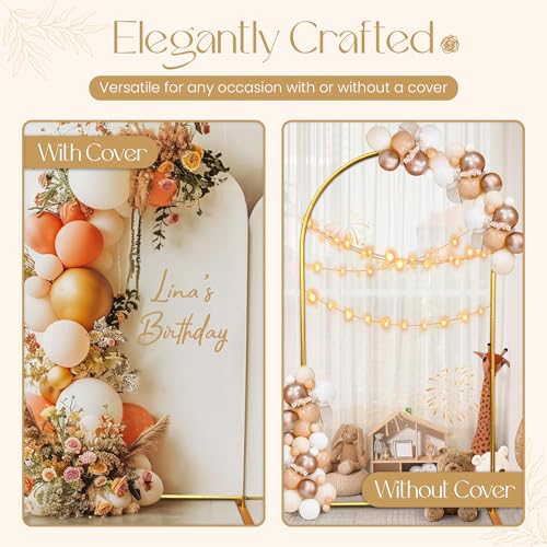 Arch Backdrop Stand and Cover Set 7.2FT - Rose Gold Wedding Arch Frame With Water Weights & Carry Bag - Spandex Fitted Luxury Balloon Arch Stand - Metal Arch Backdrop Stand For Weddings & Parties