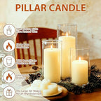 24 PCS White Pillar Candles with Glass Candle Holders Clear Hurricane Candle Holders Glass Cylinder Vases for Centerpieces Wedding Party, Event, Home Decor Ivory White