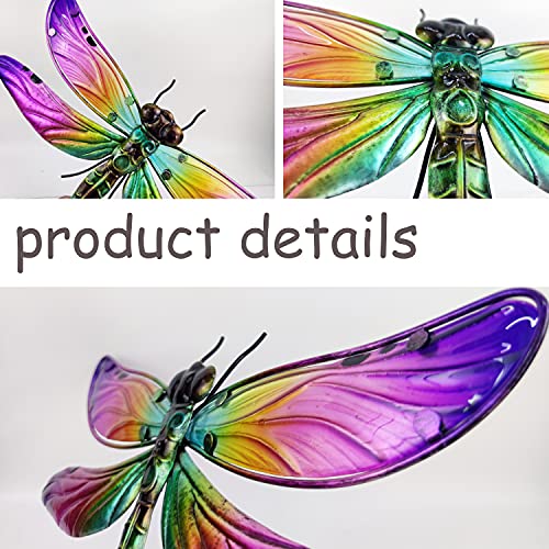 JOYBee Metal Dragonfly Wall Decor Outdoor Garden Fence Art,Hanging Decorations for Living Room, Bedroom - color: Yellow Pink Purple