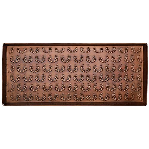 HF by LT Antlers Pattern Metal Boot-Tray, 30 x 13 inches, Antique Copper Finish - color: Antlers Pattern, Antique Copper Finish