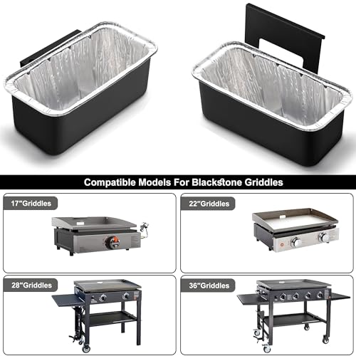 Grill Grease Catcher for Blackstone Griddle with 10 Pack Grease Cup Liners Aluminum Foil Tray Pan Drip Tray Pan for 17, 22, 28 & 36 inches Griddle (Short Hook + Long Hook) - color: Short Hook + Long Hook