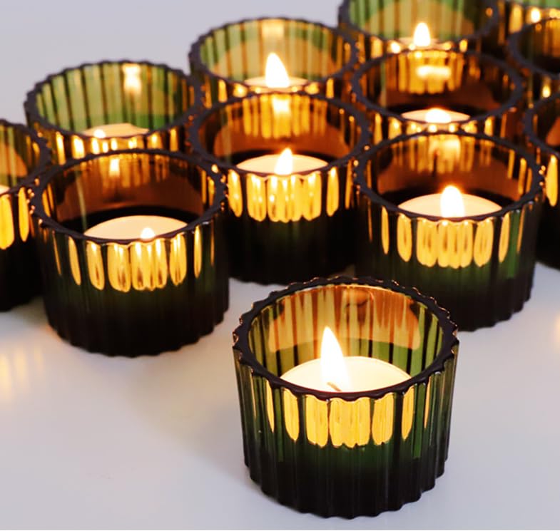 Clear Tealight Candle Holder Set of 2,Glass Votive Candle Holders, Decorative Round Ribbed Candle Holders for Home Decor (Gray) - color: Gray