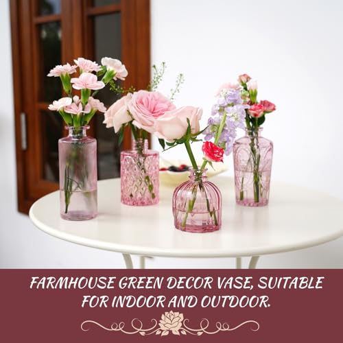 Pink Glass Bud Vase Set of 22, Small Vases for Flowers, Clear Glass Vases for Centerpieces, Mini Bud Vases in Bulk Rustic Wedding Decorations, Centerpieces, Vintage Look Home Table Flower Decor - color: Pink
