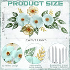 Otoolling 13.7'' Metal Flower Wall Decor, 3D Light Blue & Gold Floral Sculpture with Green Leaves, Hanging Wall Art Accent for Living Room, Bedroom, Bathroom, Home Indoor Outdoor Decoration - style: Classic Style