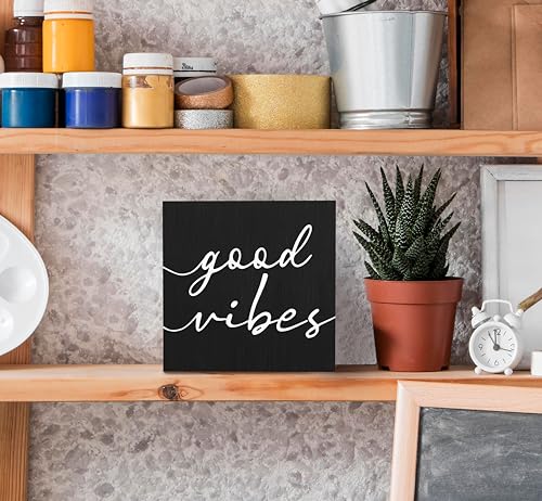 SRADMO Black and White Wood Box Sign Desk Decor, Inspirational Desk Decor Wooden Block Box Sign Decoration For Home Office Shelf Table - color: black, size: 5″×5″