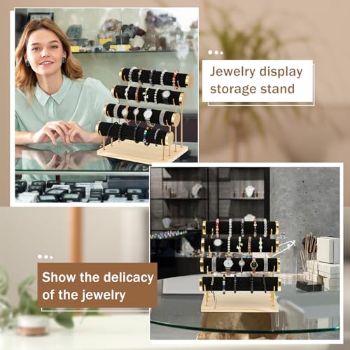 Wenqik 4 Tier Detachable Bracelet Holder Bracelet Display Stand Beige Velvet Jewelry Organizer Displays for Bangles Necklace Watches Scrunchies Hair Ties (Black) - color: Black, size: 13 x 11 x 8.3 Inch