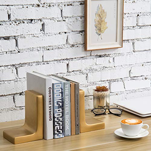 MyGift Modern Gold Concrete Office Bookshelf Decor Bookends for Heavy Book and Textbooks, Desktop Book Holder, 1 Pair - color: Gold