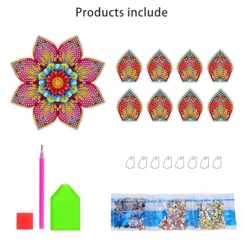 DIY Diamond Art Painting Candlestick Holders 5.71in Mandala Flower Shape Desk Candle Tray Tabletop Ornaments for Wedding Ramadan Party Home Table Centerpiece-Mandala06 - color: Mandala06