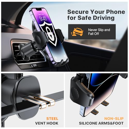 Miracase Phone Holders for Your Car with Metal Hook Clip, Air Vent Cell Phone Stand Car Mount, Universal Automobile Cradle for Garmin GPS Fit iPhone Android and All Smartphones, Dark Black - color: Dark Black, size: 1 Pack