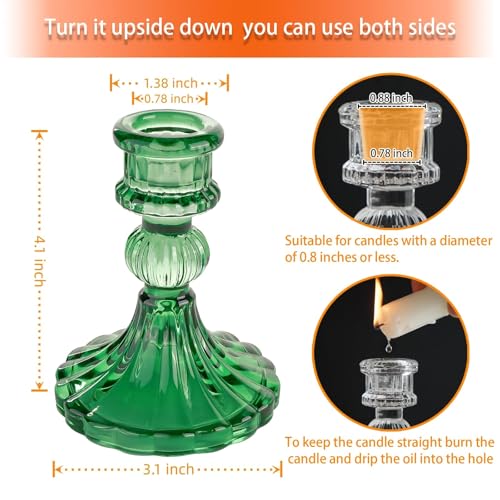 Glass Candlestick Holder,Striped Taper Candle Holders,Set of 6 Candle Stand for Table Centerpieces, Home Decor,Weddings,Festival and Parties (Green Stripe Pattern) - color: Green Stripe Pattern