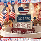 CroBlissful 4 Pcs 4th of July Decorations Patriotic Memorial Day Tabletop Decorations Red White Blue Table Centerpieces Sign for Office Tiered Tray Home Shelf 250th Anniversary(Brave Heart) - style: Brave Heart